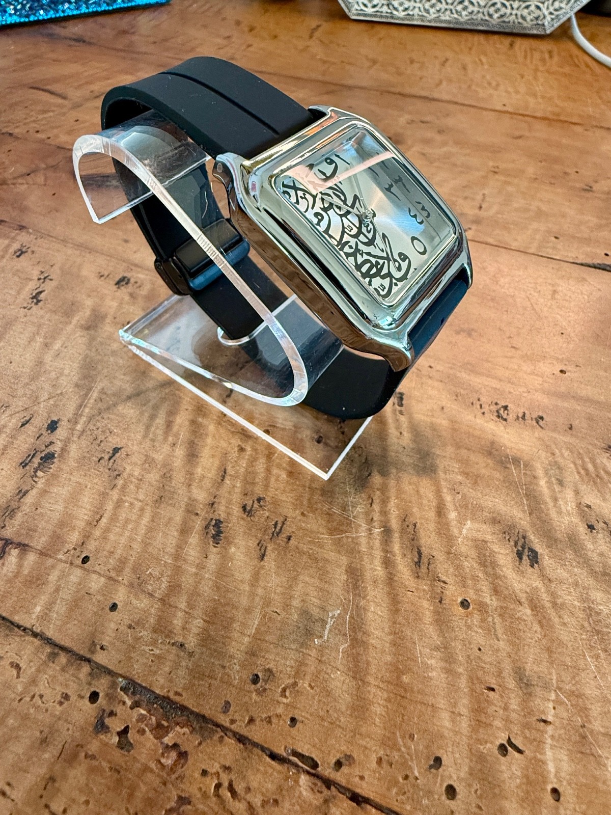 Brand New Arabic Calligraphy Watch Square Stainless Steel Case Silicone Band