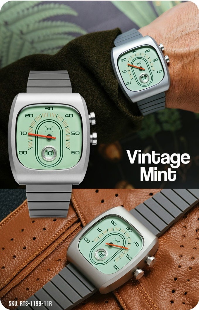 New Xeric Retroscope Retrograde Jump Hour, Vintage Mint/Orange colorway