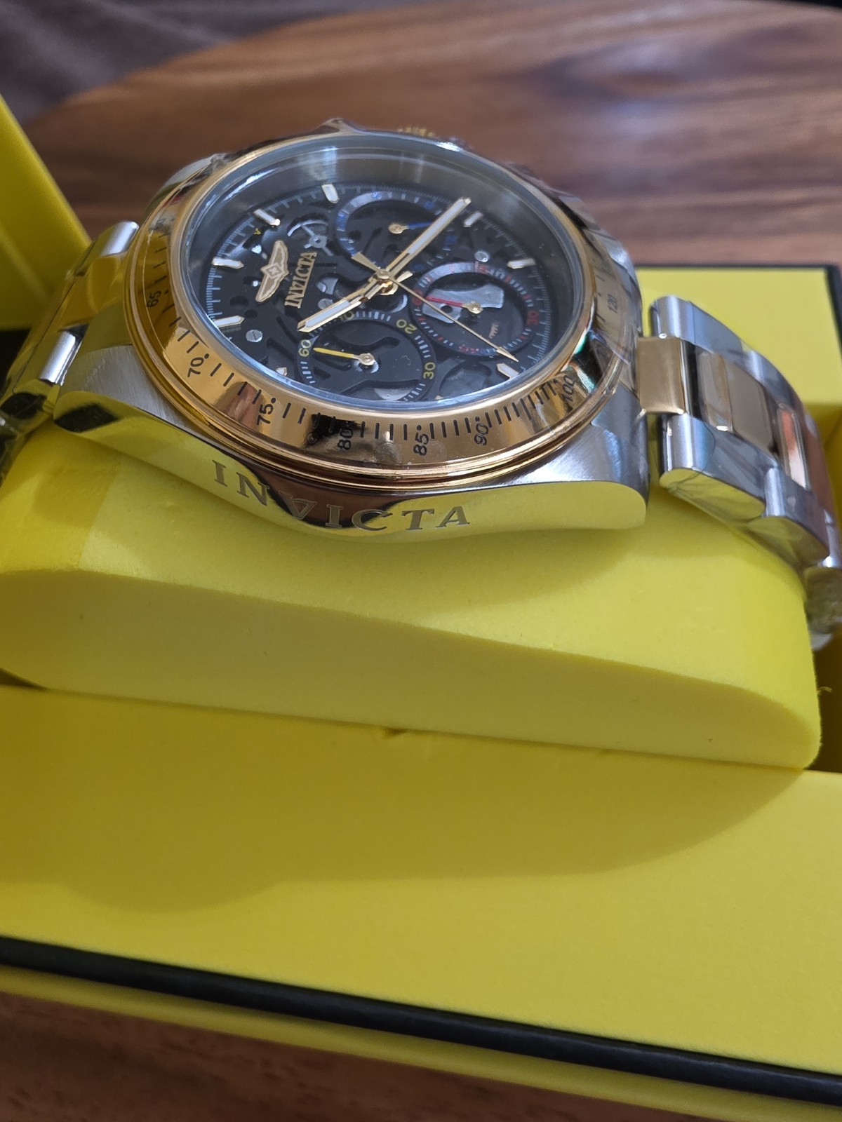 Invicta Men’s Watch – Speedway Chrono Black Skeleton Two Tone Limited Edition