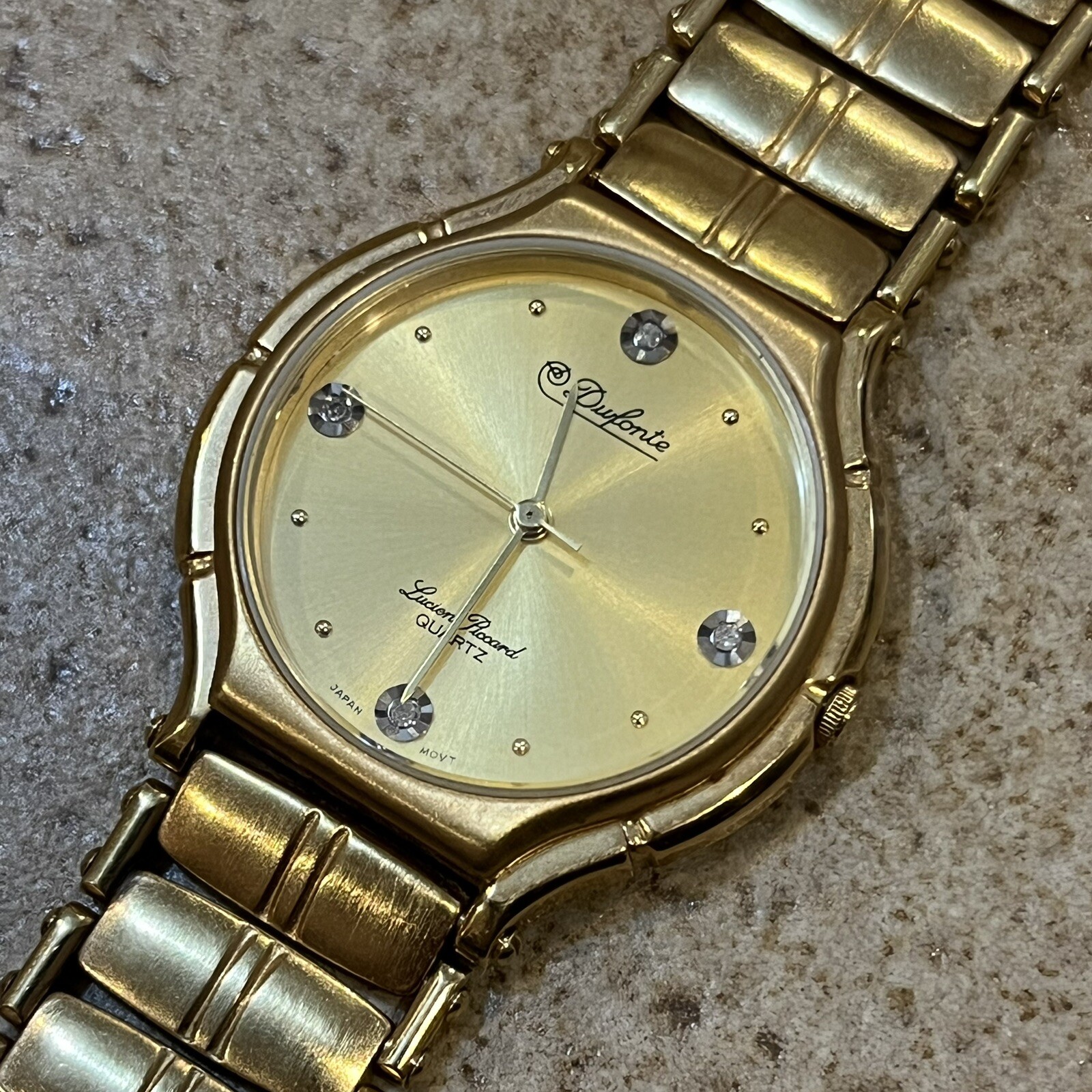 Vintage Dufonte Lucien Piccard Quartz Watch 33mm Rhinstone Hour Marks Runs Great
