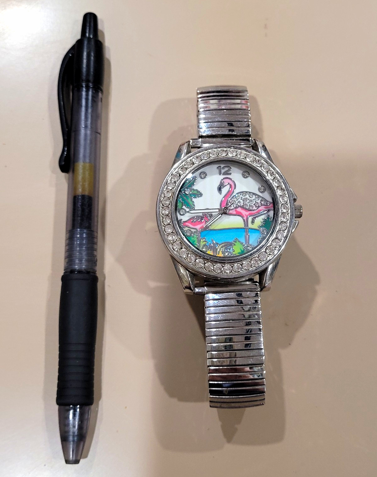 Accutime Attenviron Women’s Quartz Analog Watch Stainless Steel Flamingo