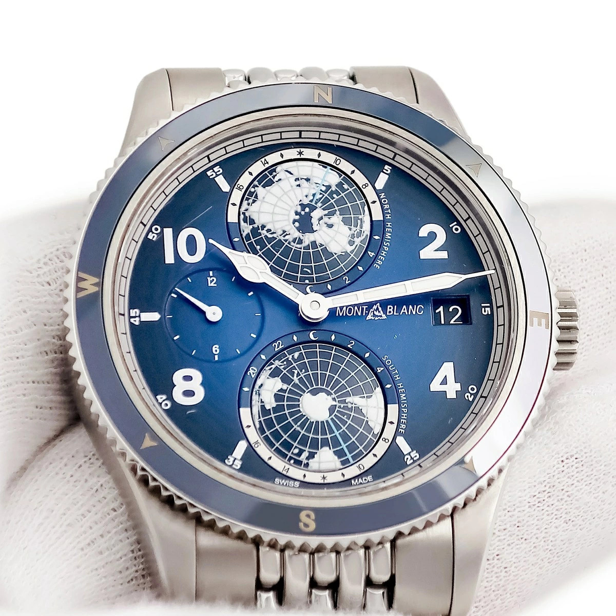 AUTH MONTBLANC 1858 GEOSPHERE WORLDTIME MB125567 AUTOMATIC SS BLUE MEN’S F/S