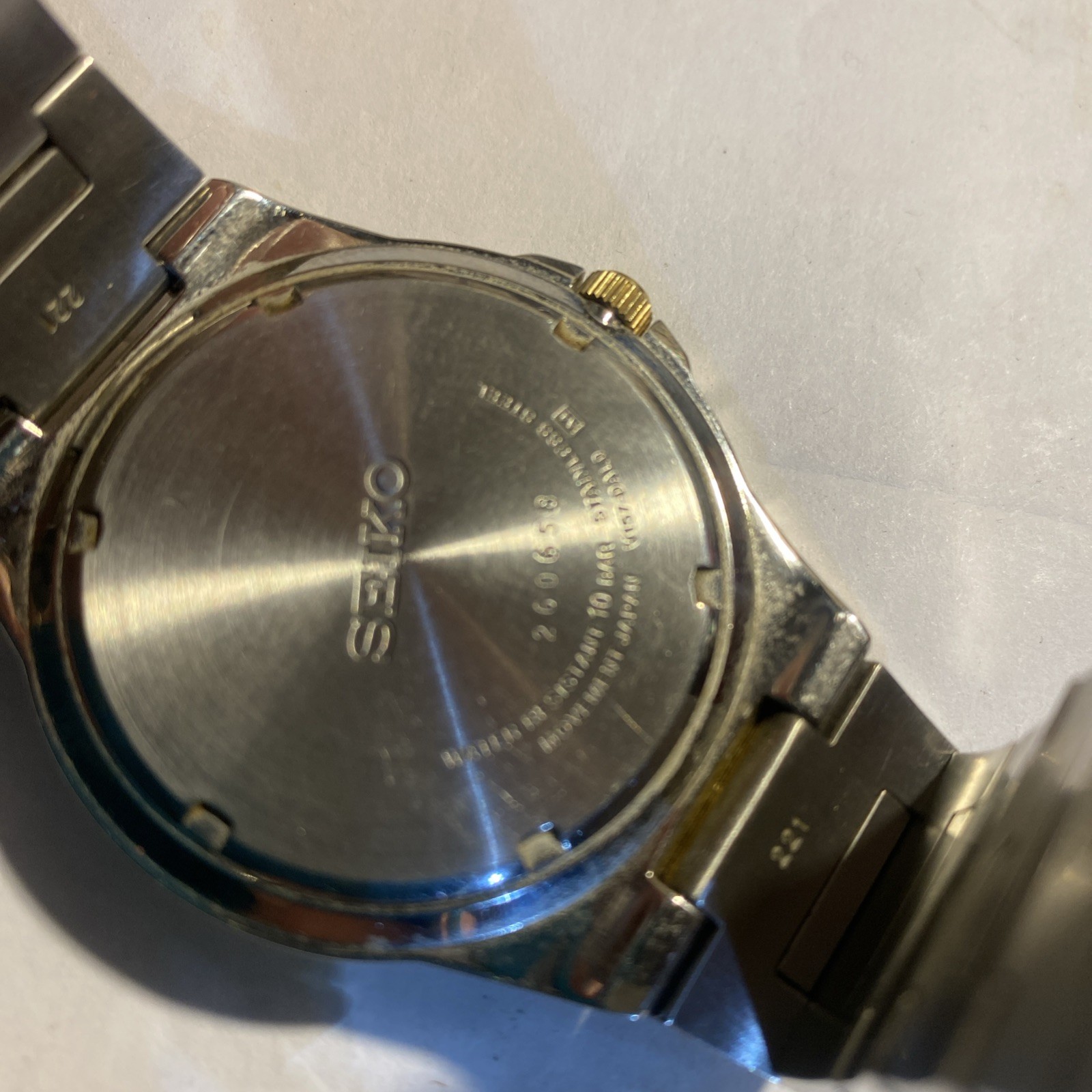 Seiko Solar Watch 2 Tone Bracelet Band Case Dial Date Diver 10Bar Mens WORKS