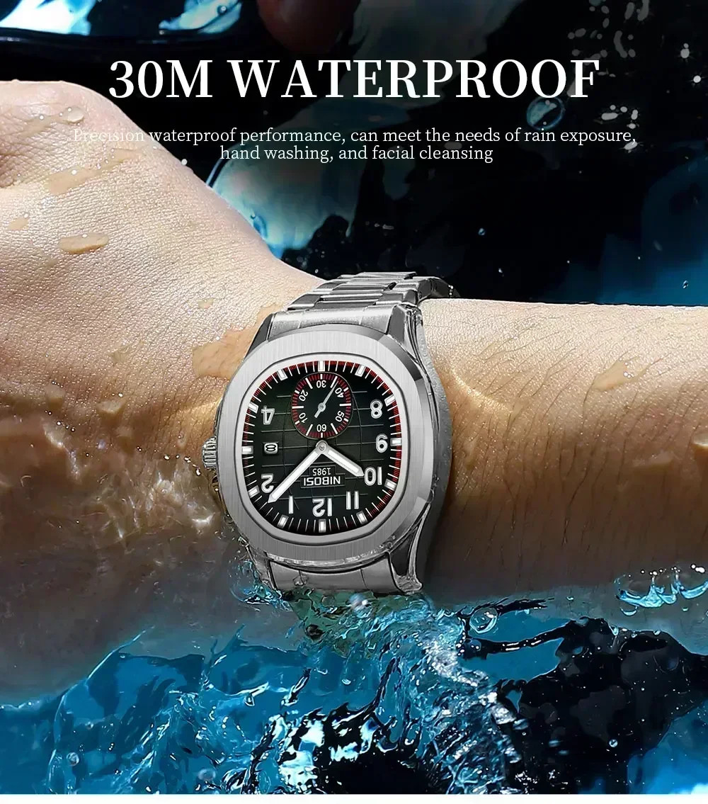 NIBOSI Luxury Men‘s Watches Business Waterproof Male Luminous Silicone