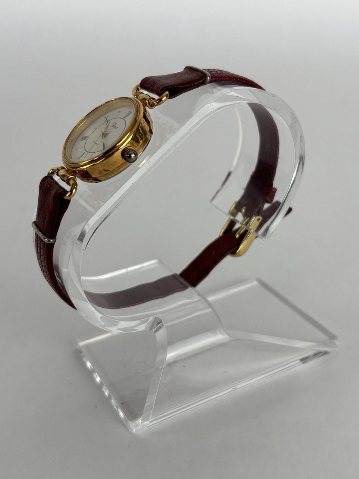 Timex 23mm Gold Tone Quartz Watch w/Red Leather Band & New Battery