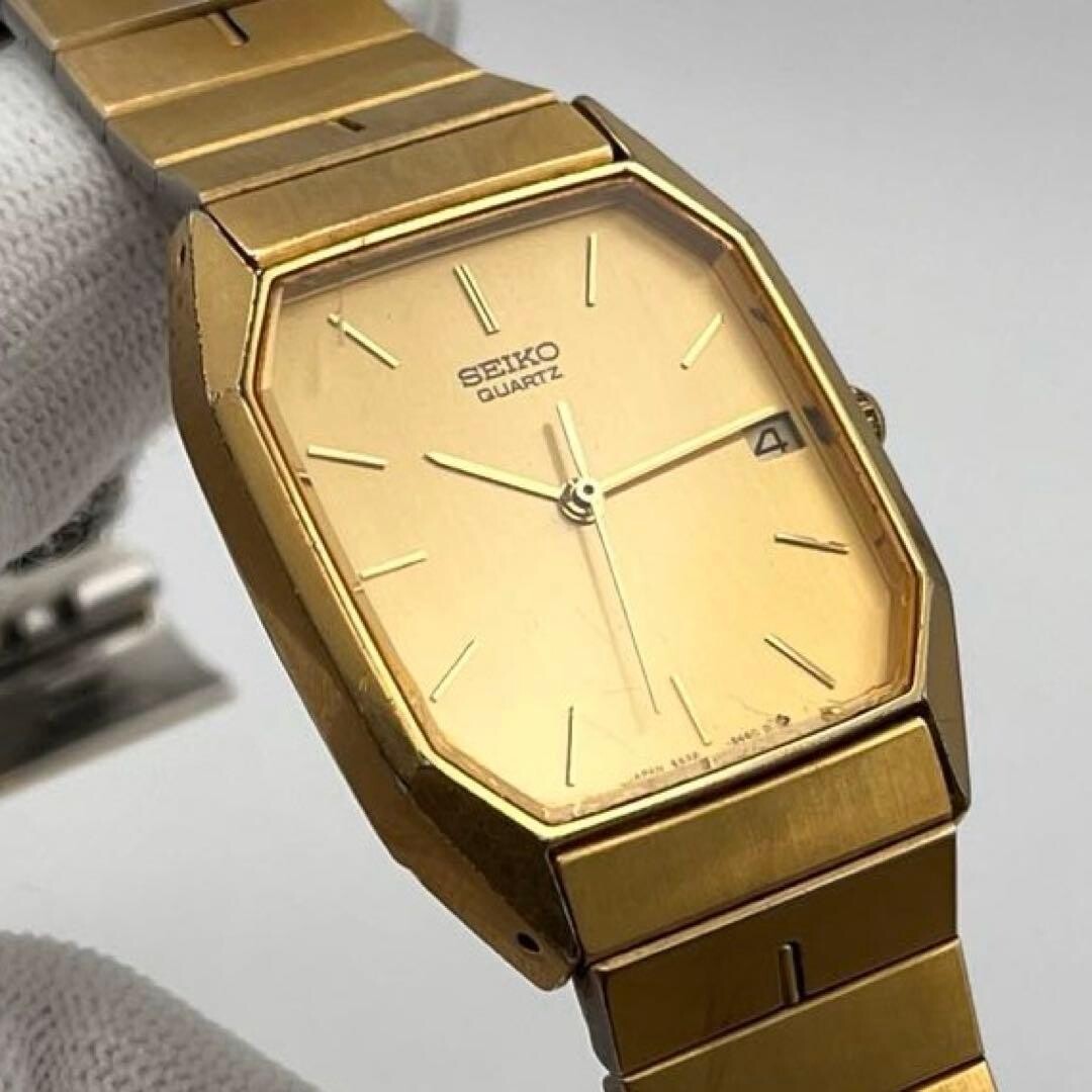 SEIKO Men’s Vintage Octagon Gold Quartz Date Dress Watch 6532-5310 1986