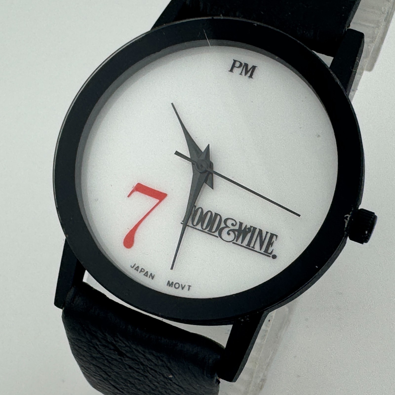 Vintage PM Food&Wine Quartz Watch Unisex Black White Leather Analog New Battery