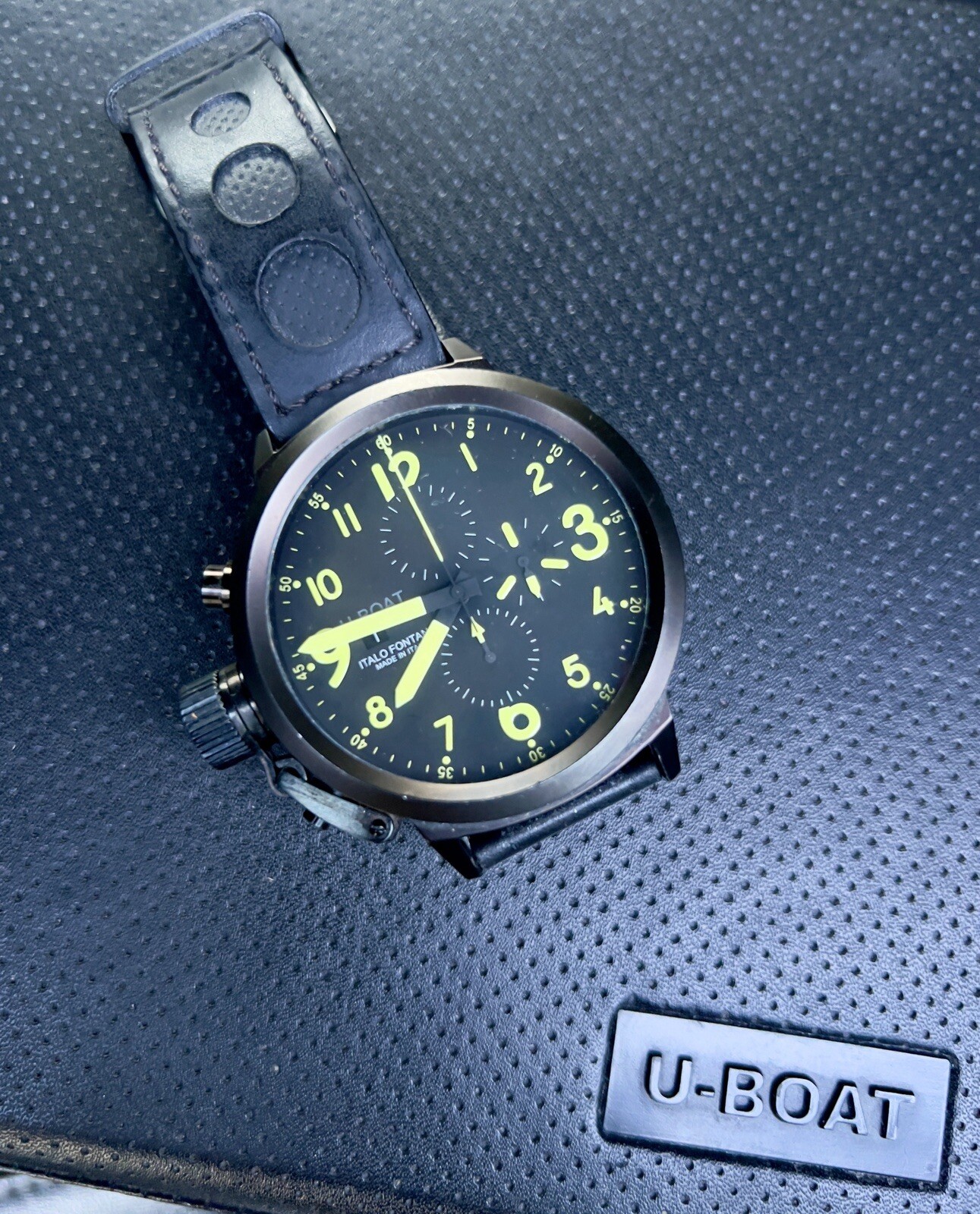 U-BOAT Flight Deck 50mm Black Automatic Dial Leather Strap – U7750
