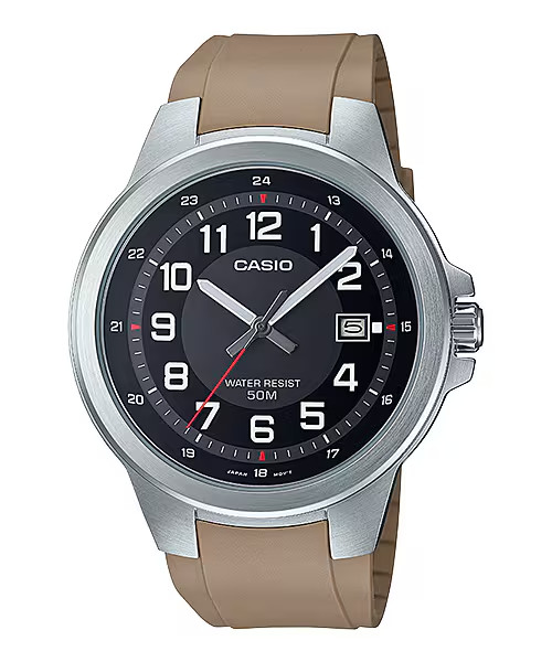 Men’s Casio Beige & Tan MTPE190-1BV, New Battery w/ Box & Papers
