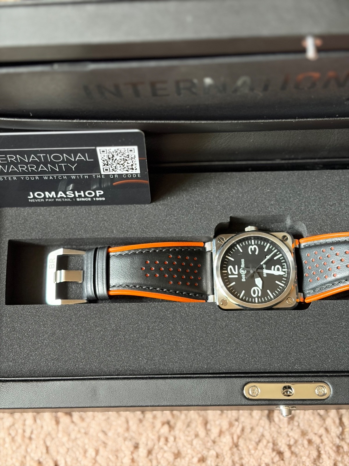 Bell & Ross BR03-92 Black Steel 42mm Automatic Box OEM Leather & Canvas Straps