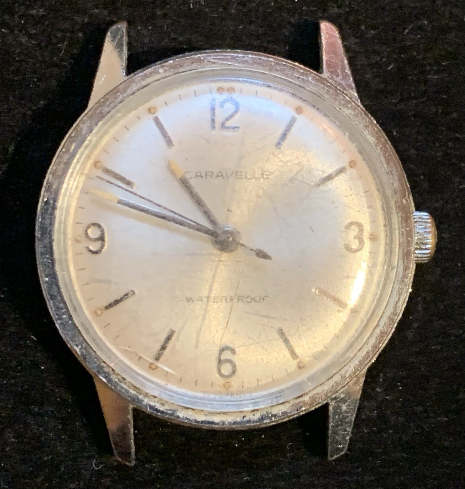 Vintage Caravelle Waterproof Men’s Silver Tone Wristwatch Not Running For Parts