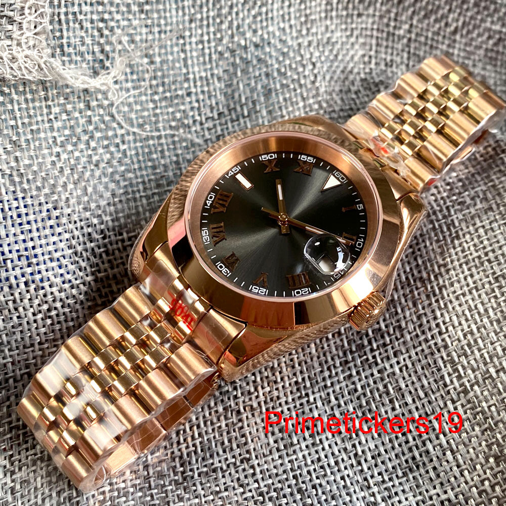BLIGER NH35A 36mm/39mm Automatic Men Rose Gold Watch Sapphire Grey Sunburst Dial