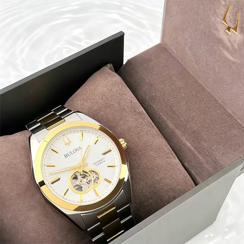 Bulova Surveyor 98A284 Men’s Automatic Watch Stainless Steel Gold Silver Dial