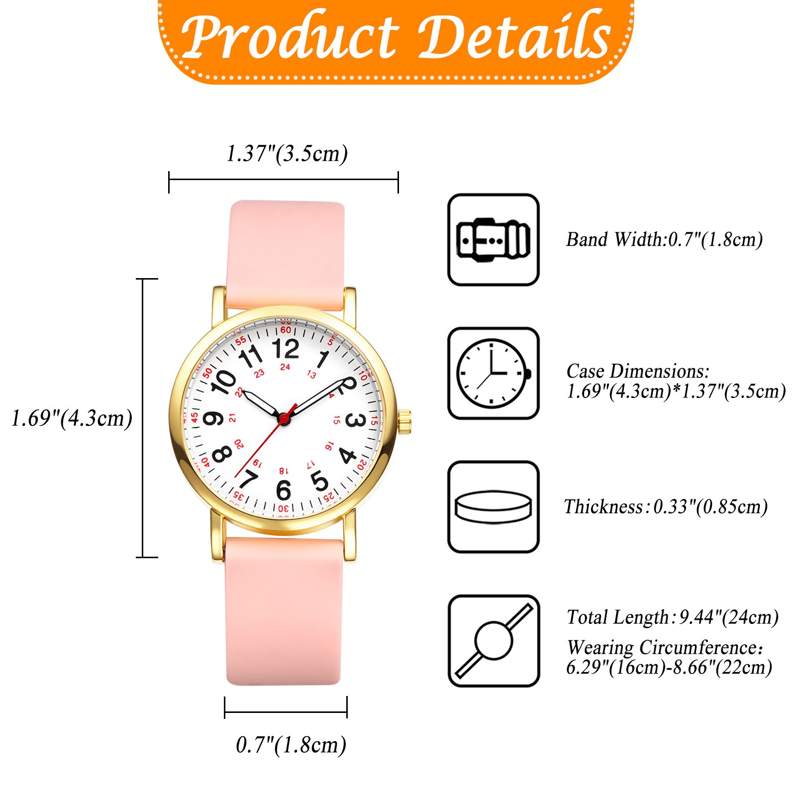 Womens Casual Silicone Strap Easy to Read 24-Hour Dial Quartz Analog Wrist Watch