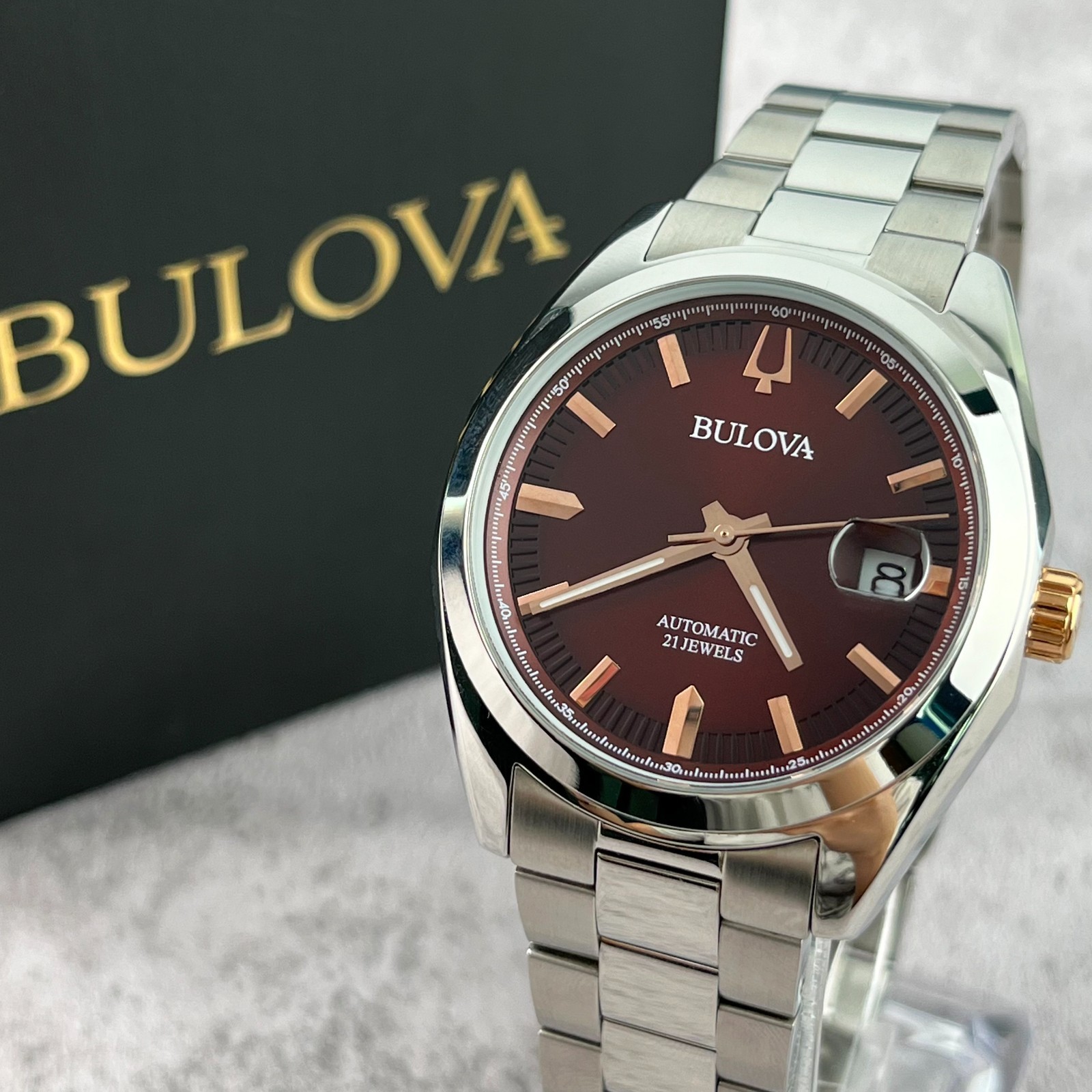 Bulova Surveyor Automatic Watch 98B422 Red Dial Stainless Steel Men’s Watch