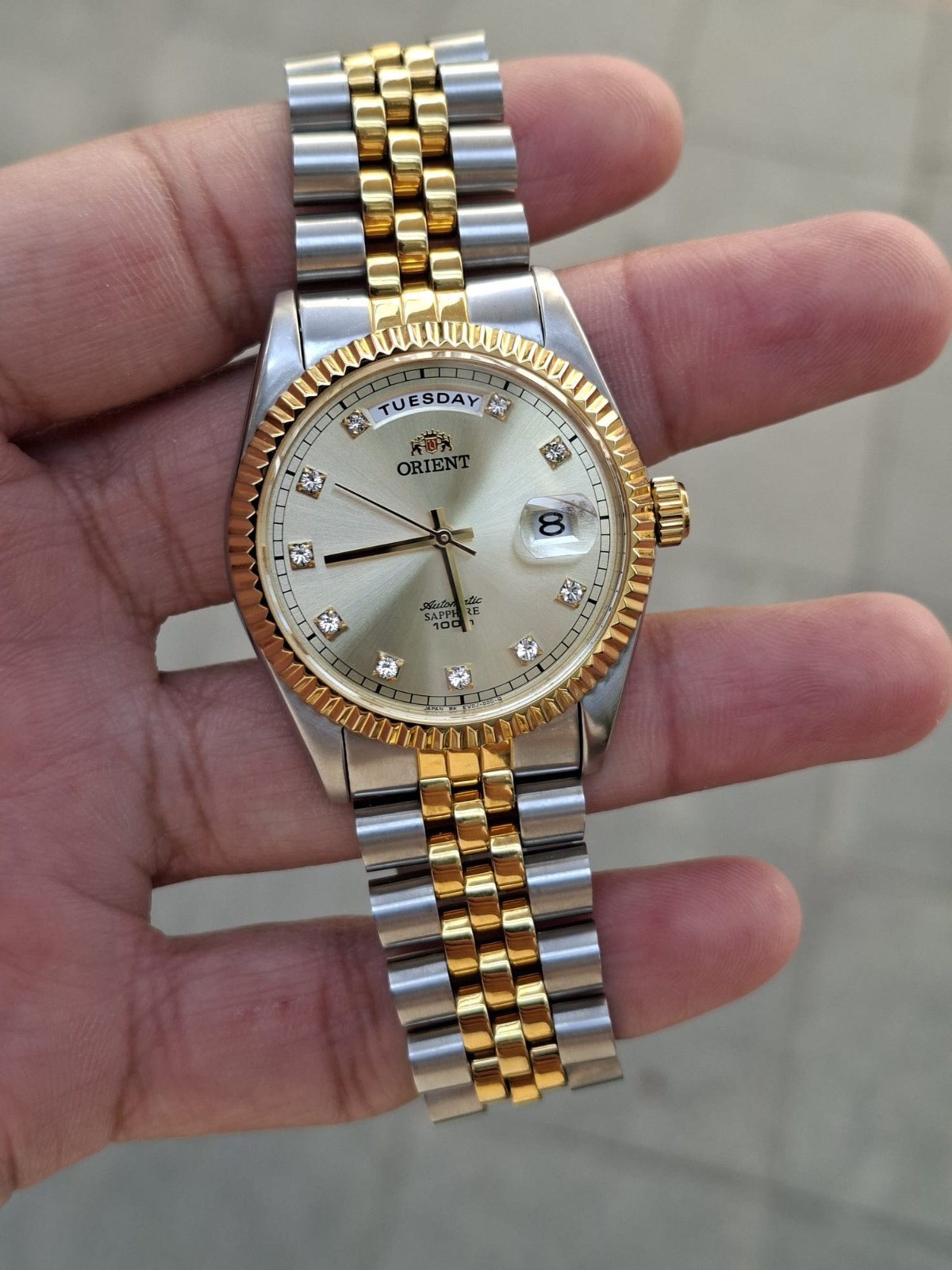 Orient President Automatic Sapphire 100M Day-Date Two Tone Men’s Watch Japan