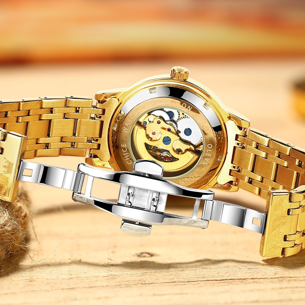 OLEVS 9901 Fashion Multi-functiom Accurate Transparent Vintage Mechanical Watch