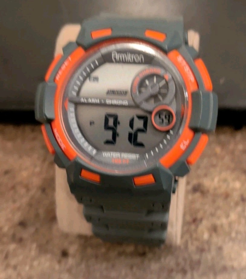 Armitron 40/8320 Mens Orange Gray Digital Quartz Alarm Chrono Watch~New Battery