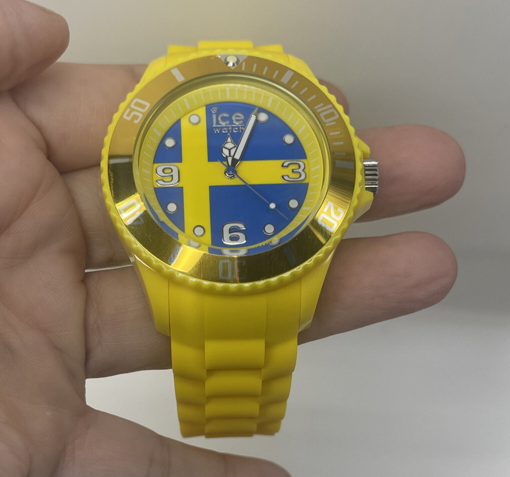 Rare 2012 Ice World Sweden Edition Big Unisex Yellow Blue Analogue Watch New