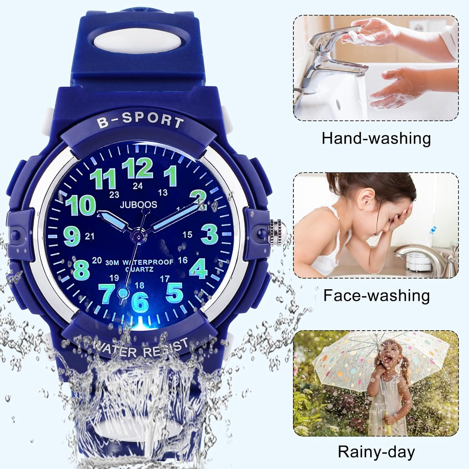 Kids Analog Watch 7 Color Night Lights Waterproof Soft Strap Age 5-18