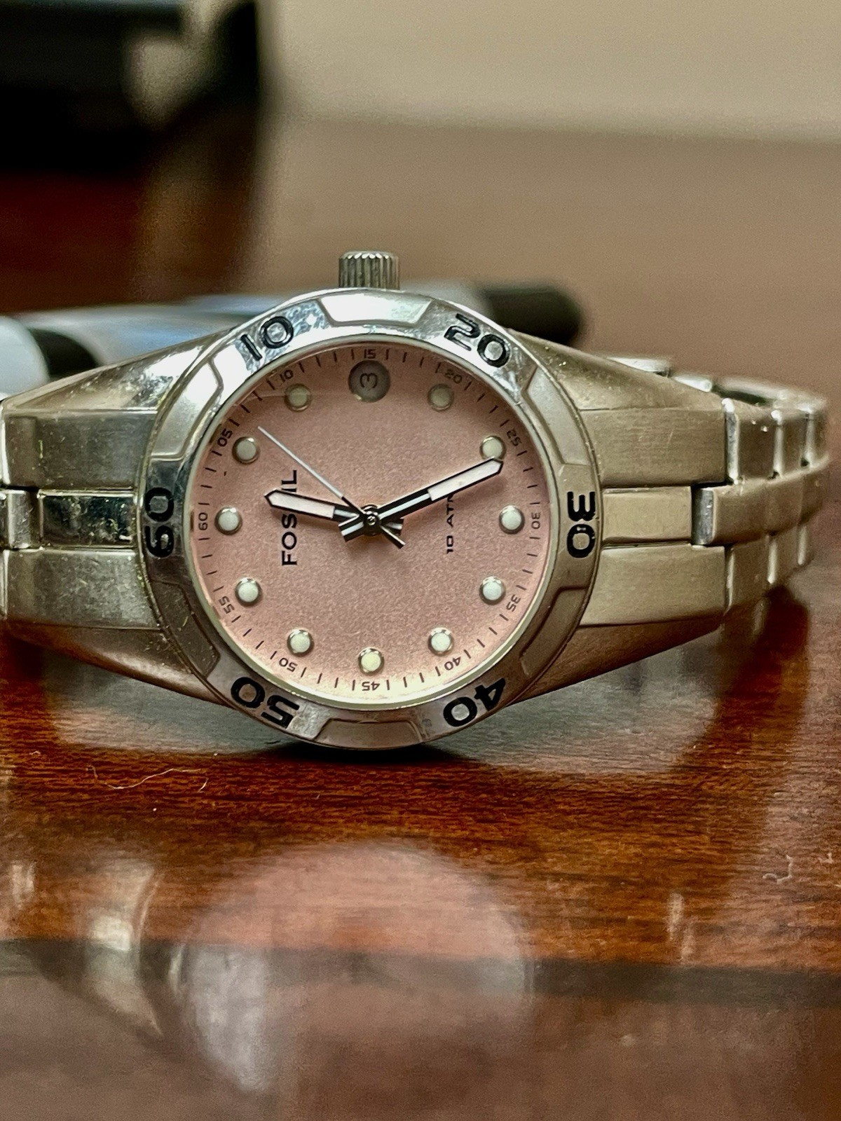 Pink FOSSIL, WR 100M, Date, 6.25-6.75”, New Battery, Works Great