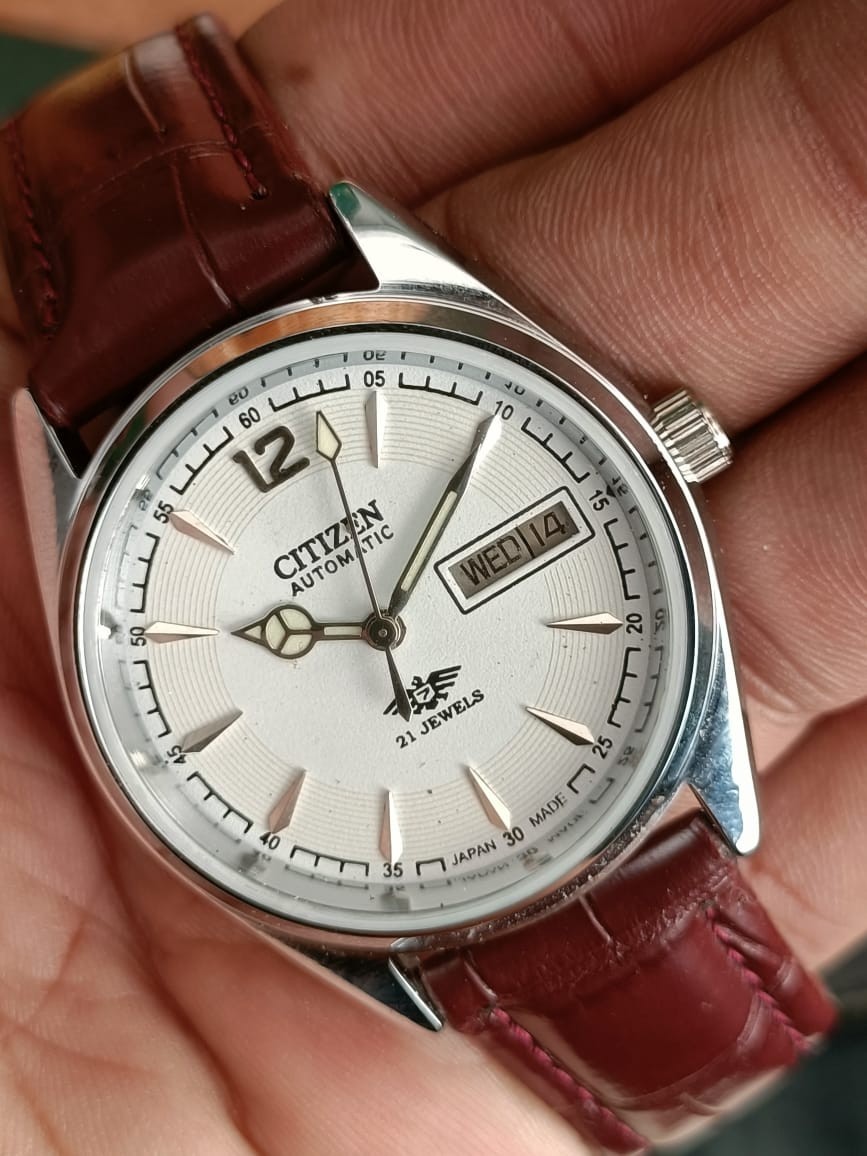 Citizen Automati White Dial Day/Date 21 Jewels Stainless Steel Mens Wrist Watch