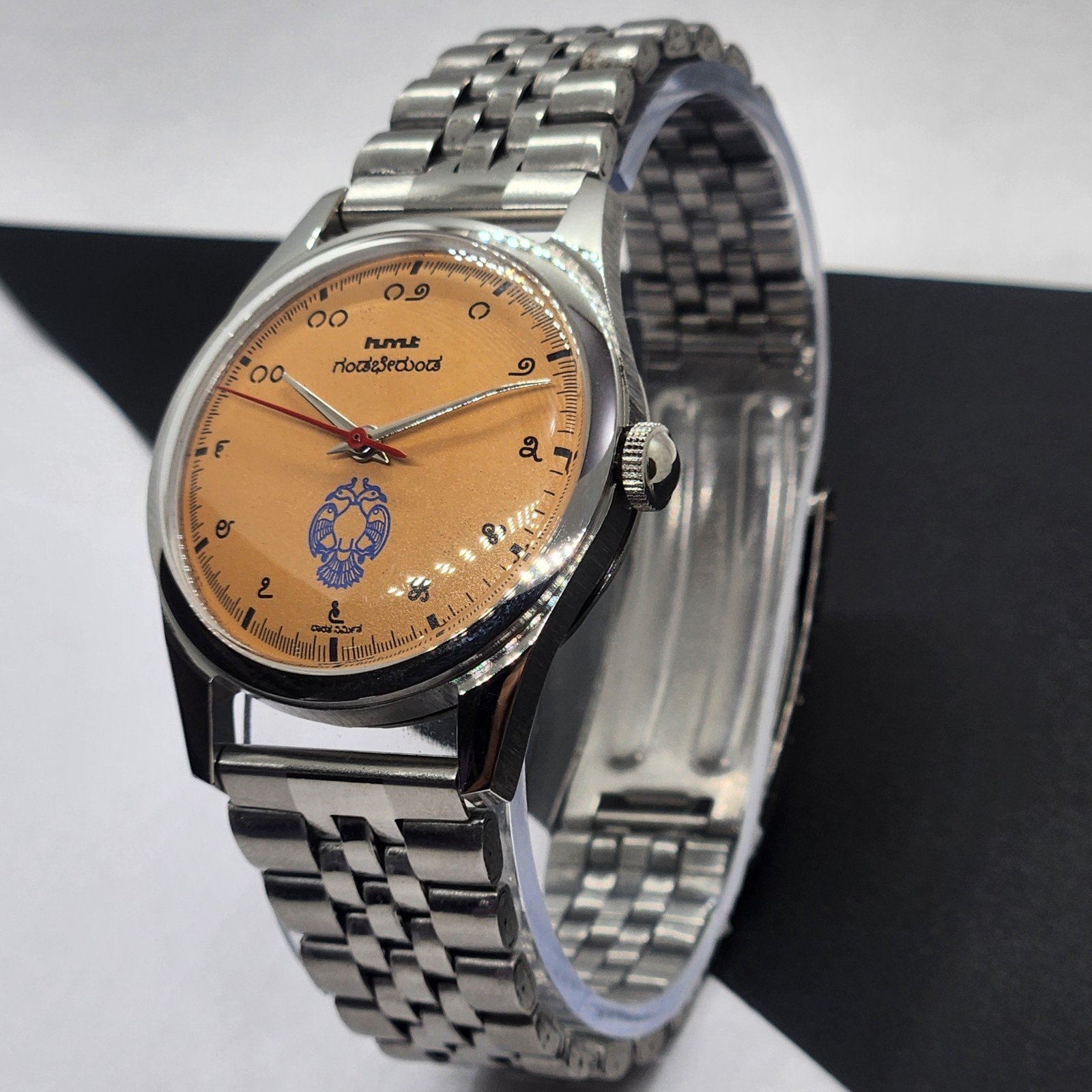 Vintage HMT Janata Kannada Orange Face Mechanical Hand Winding Wrist Watch A48
