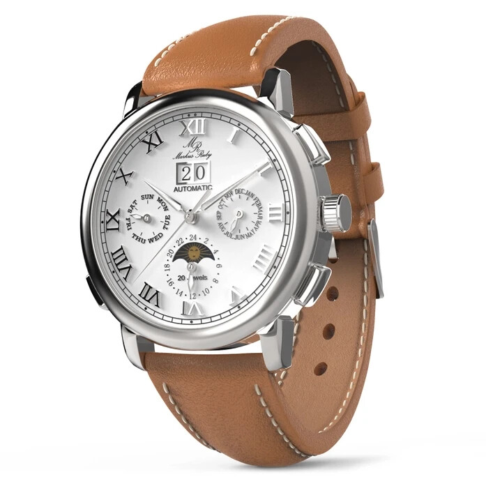 Markus Ruby Moonphase Automatic Men’s Wrist Watch (Brown Leather Strap)