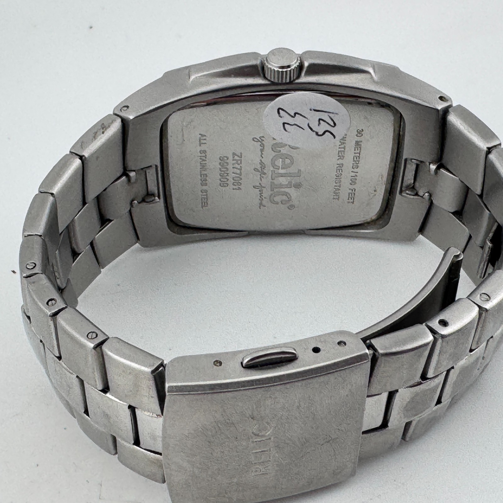 Relic Quartz Watch Men 30mm Silver Steel Barrel Cuff Date Analog New Batter 6.5″