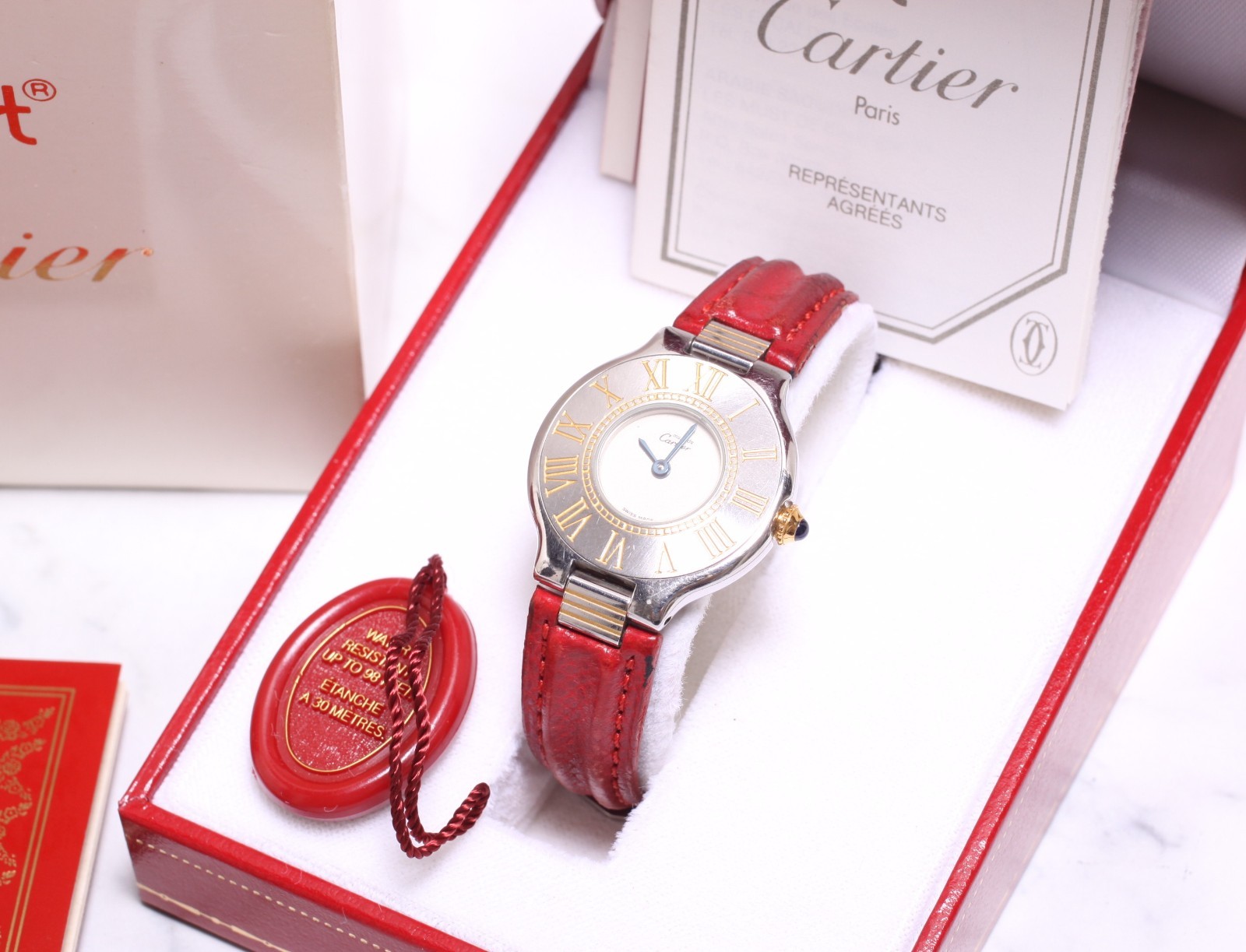 Vintage *EXC+5 w/ Box* Cartier Must de 21 28mm Women’s Quartz Watch From JAPAN