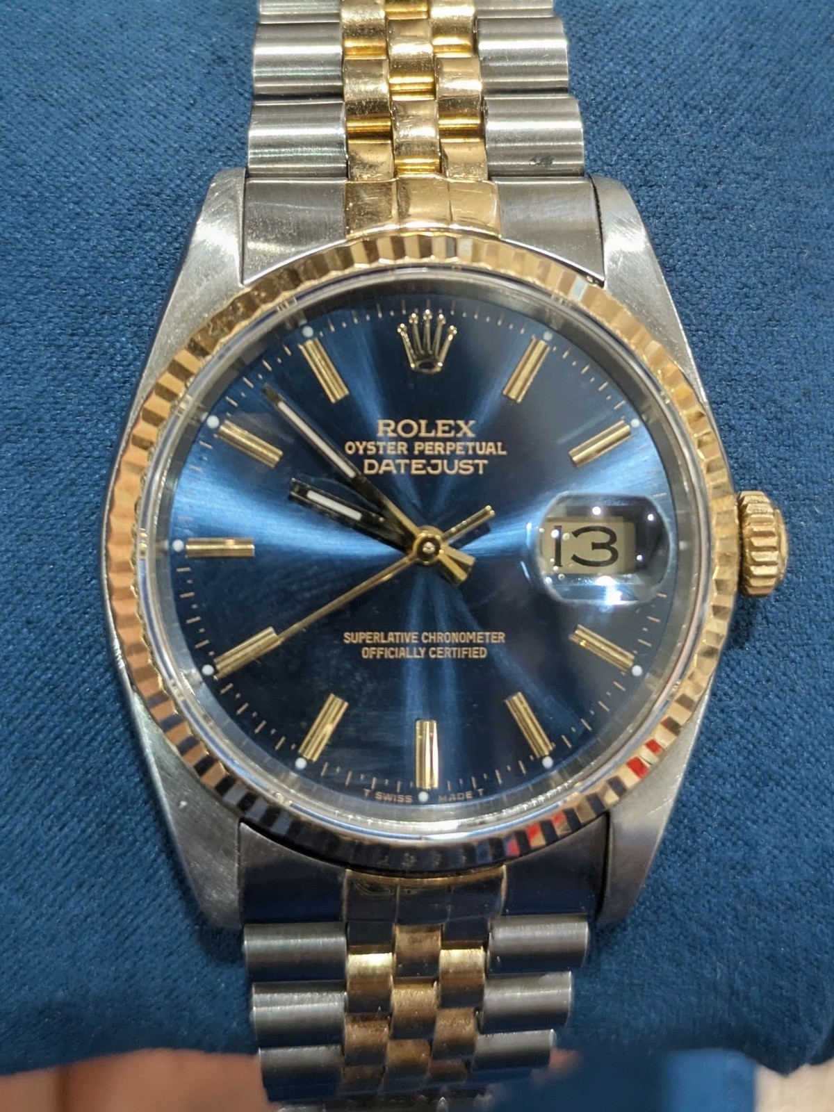 Rolex Datejust Blue 16233 18K Yellow Gold and Silver Jubilee Watch R series 1988