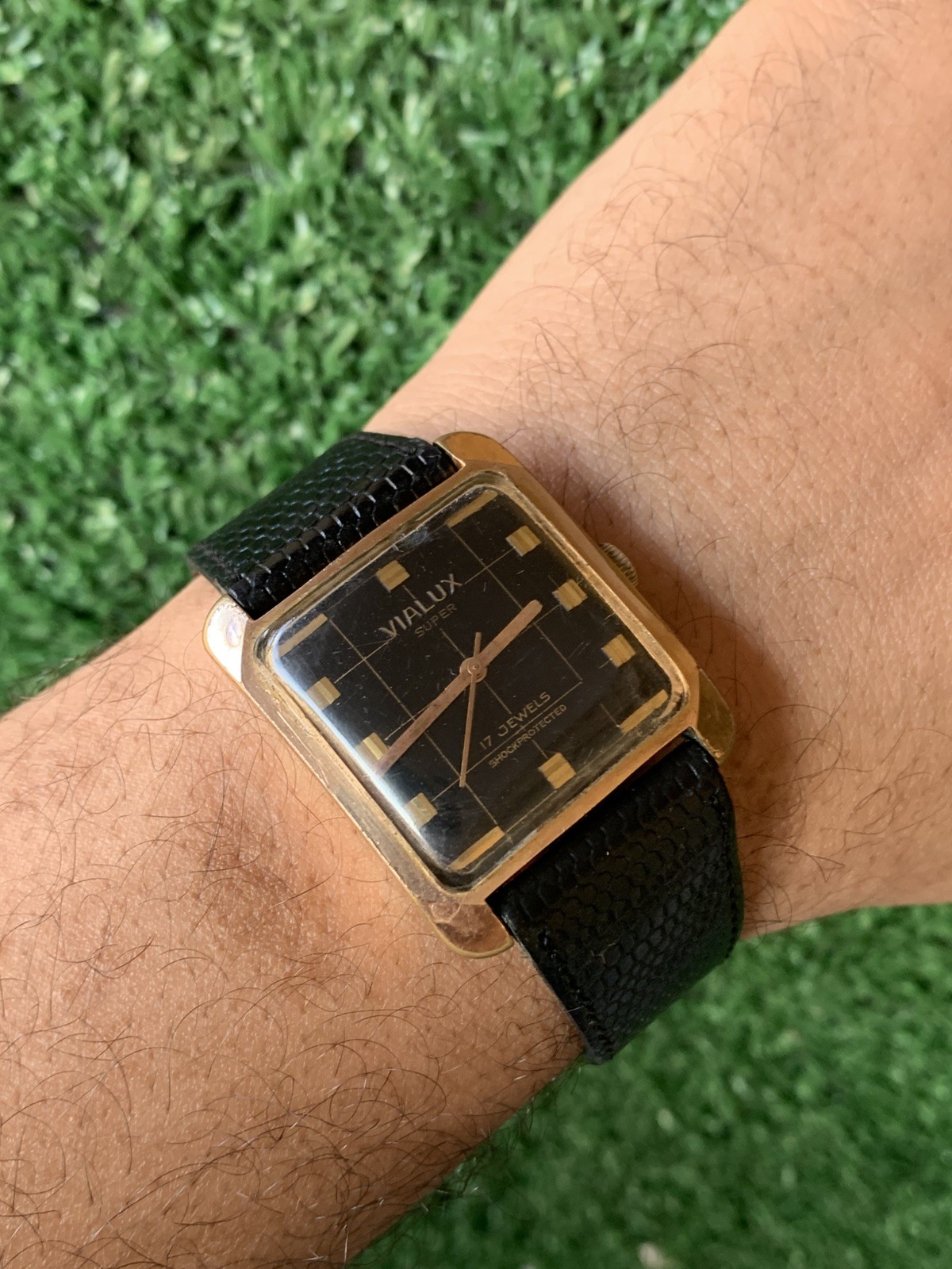 Vintage Vialux Super Watch 32mm Squared Black Swiss Made Iconic Elephant Manual