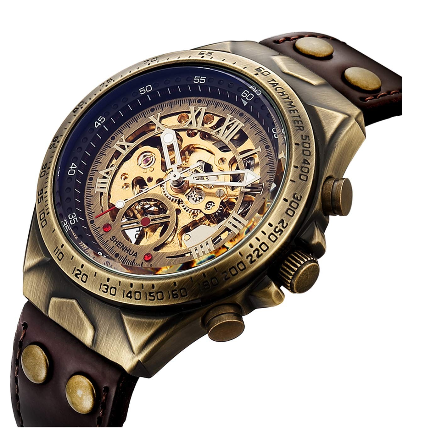 Luxury Automatic Mechanical Men’s Leather Belt Fashion Bronze Steel Waterproo…
