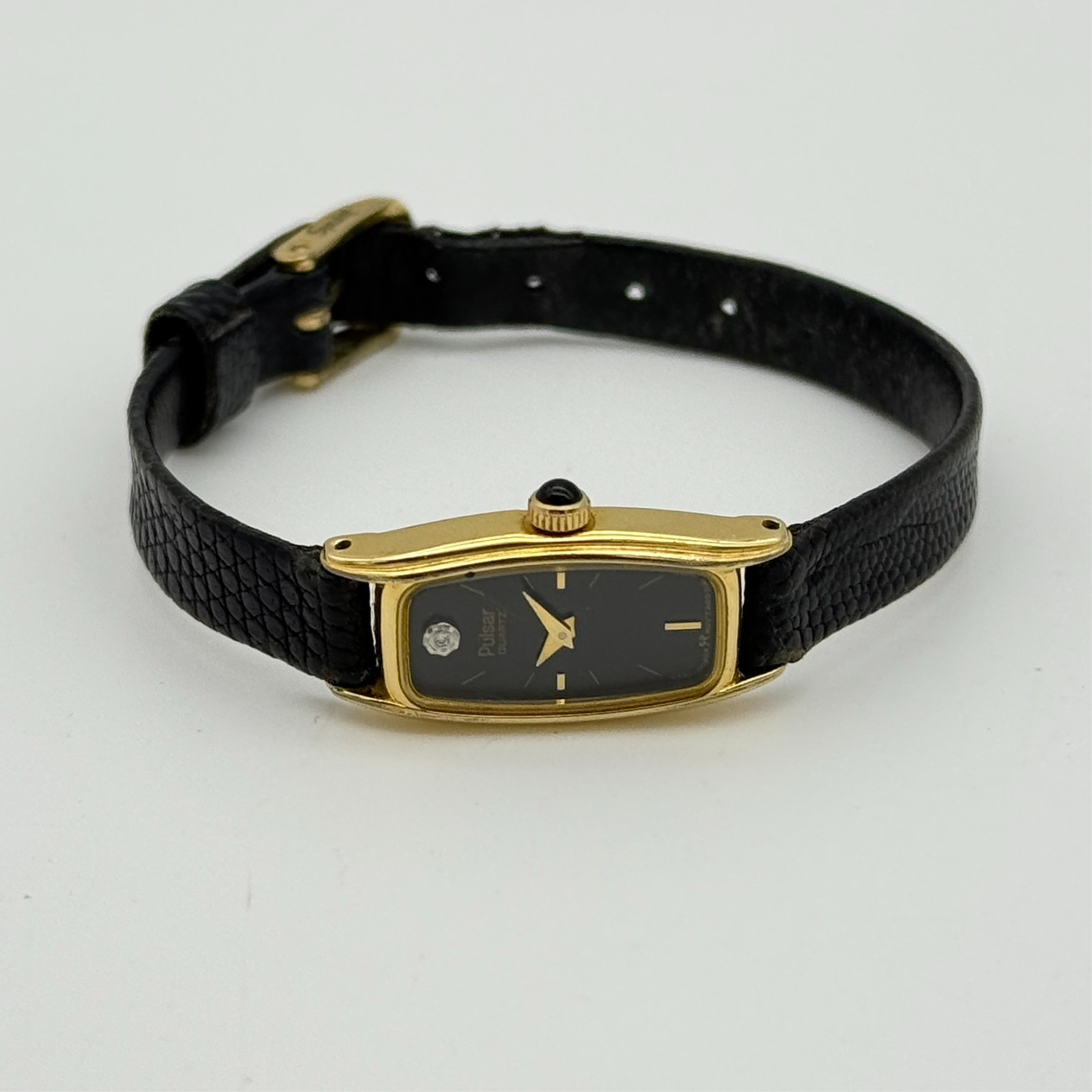 Vintage 1990s Women’s PULSAR Gold Tone Petite 13mm Watch, Leather, V220-5070