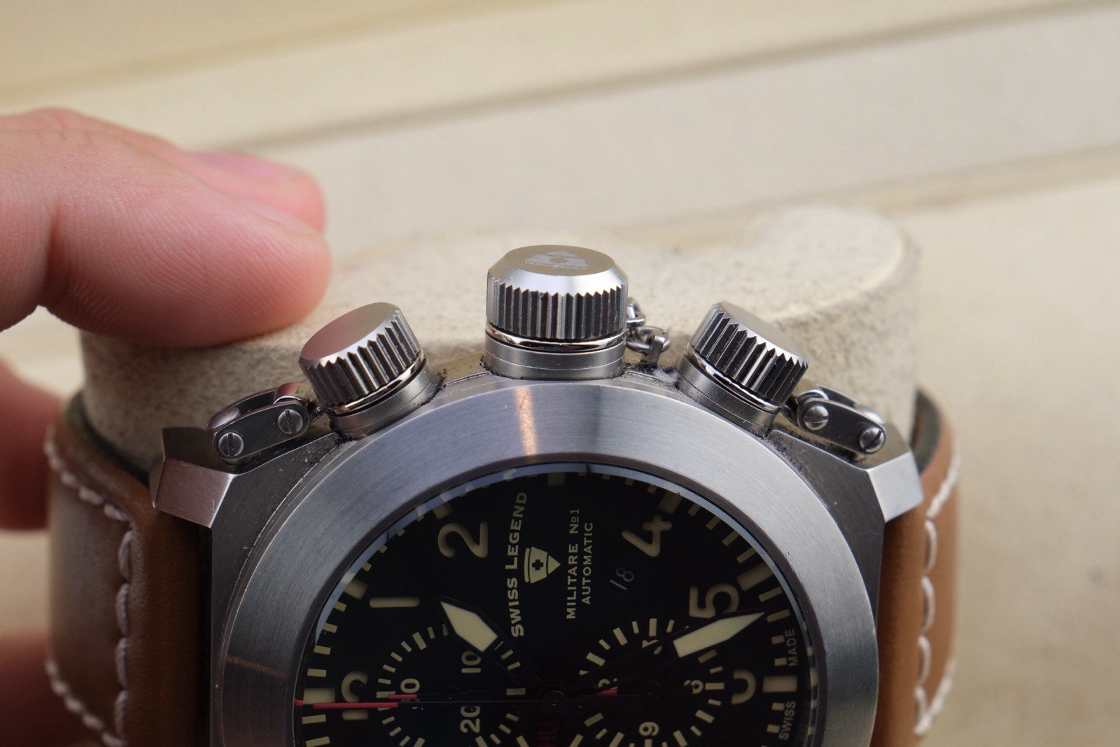 Swiss Legend Militare No1 Automatic Chronograph 45mm Black Dial Leather Working