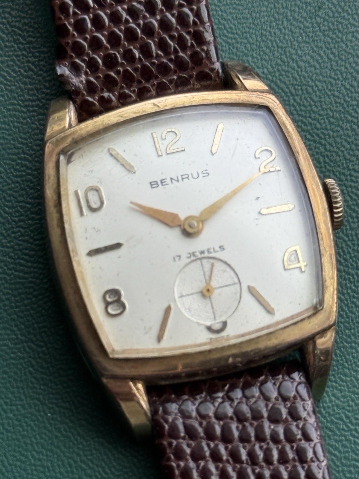 Vintage 1950s Benrus 17 Jewel Square Manual Wind Dress Watch WORKS
