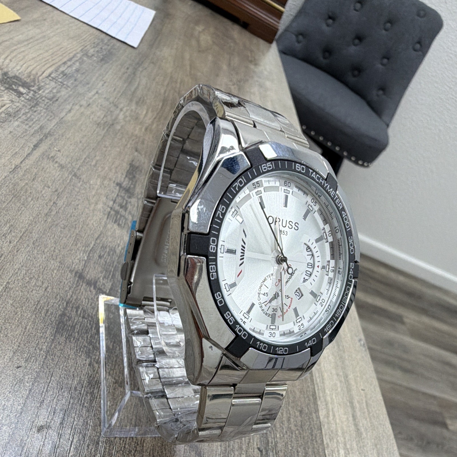 Oruss 1853 Men’s Quartz Chronograph Tachymeter Date 46mm Steel Bracelet