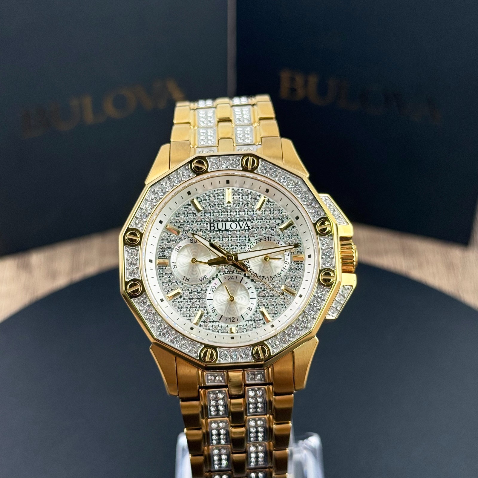 Bulova Octava 98C126 Crystal Dial Gold-Tone Stainless Steel Quartz Men’s Watch