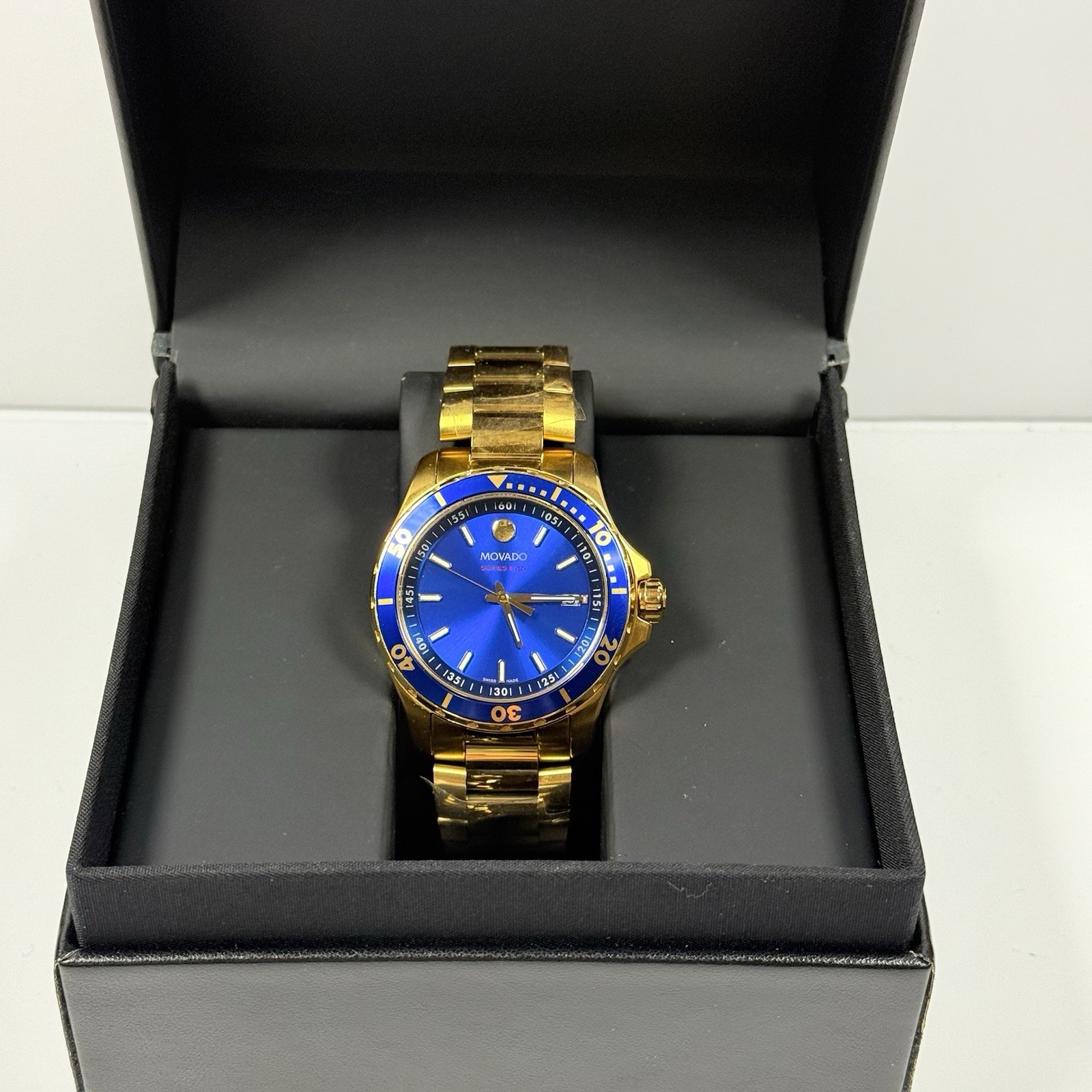 New Movado Series 800 Blue Dial Yellow Tone Stainless Steel Men’s Watch 2600144