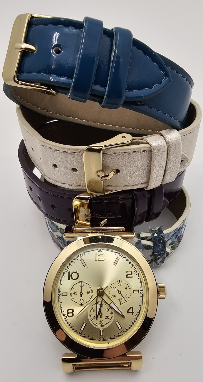 Geneva Quartz Wristwatch Stainless Steel Blue White Purple Floral Strap Watch