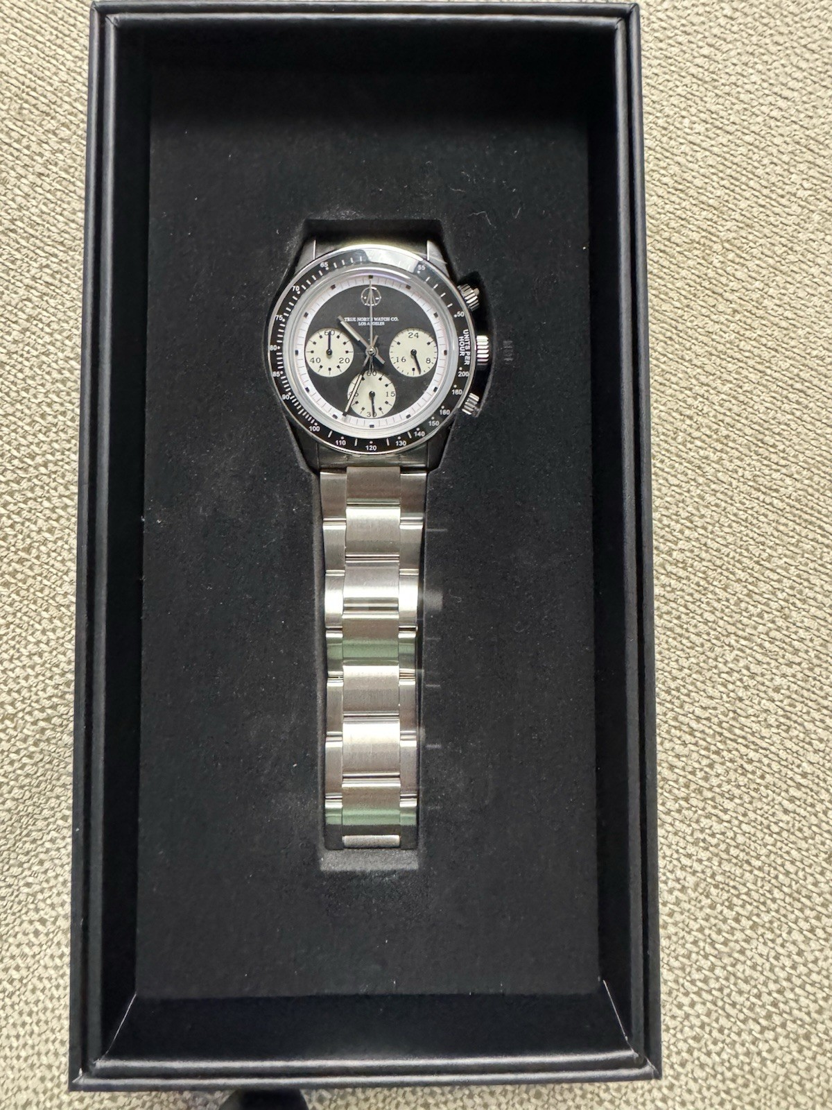 True North Watch Co Chronograph Tachymeter Quartz Silver Steel Bracelet w/ Box