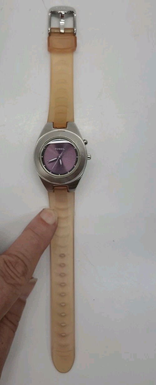 Vtg Fossil Blue Watch AM 3609 Color Changing Dial Purple Green New Battery Works