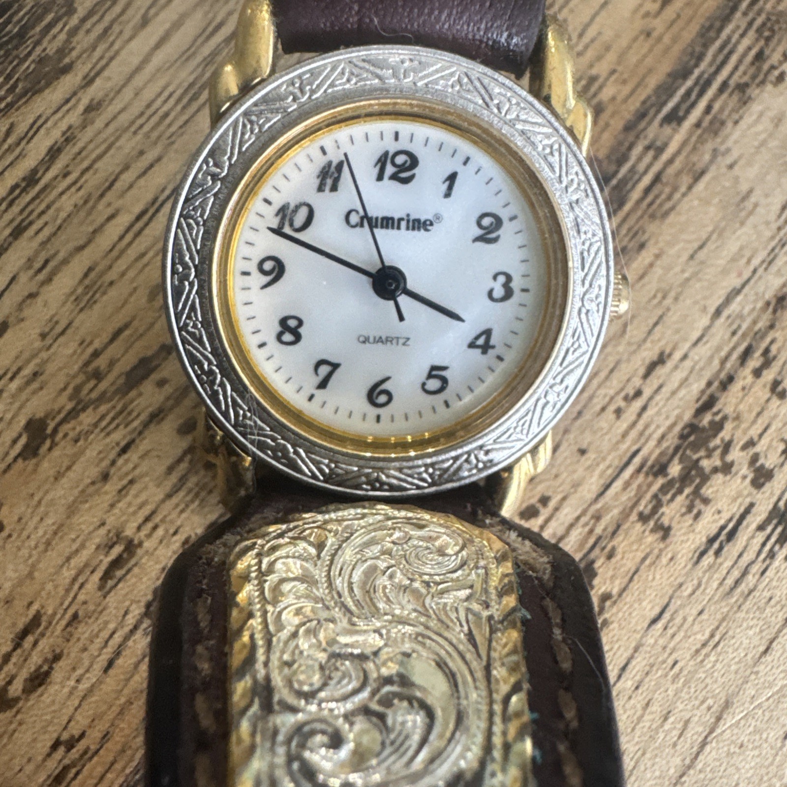 Montana Silversmiths Watch w/ Gold Scrolls On Dark Brown Leather