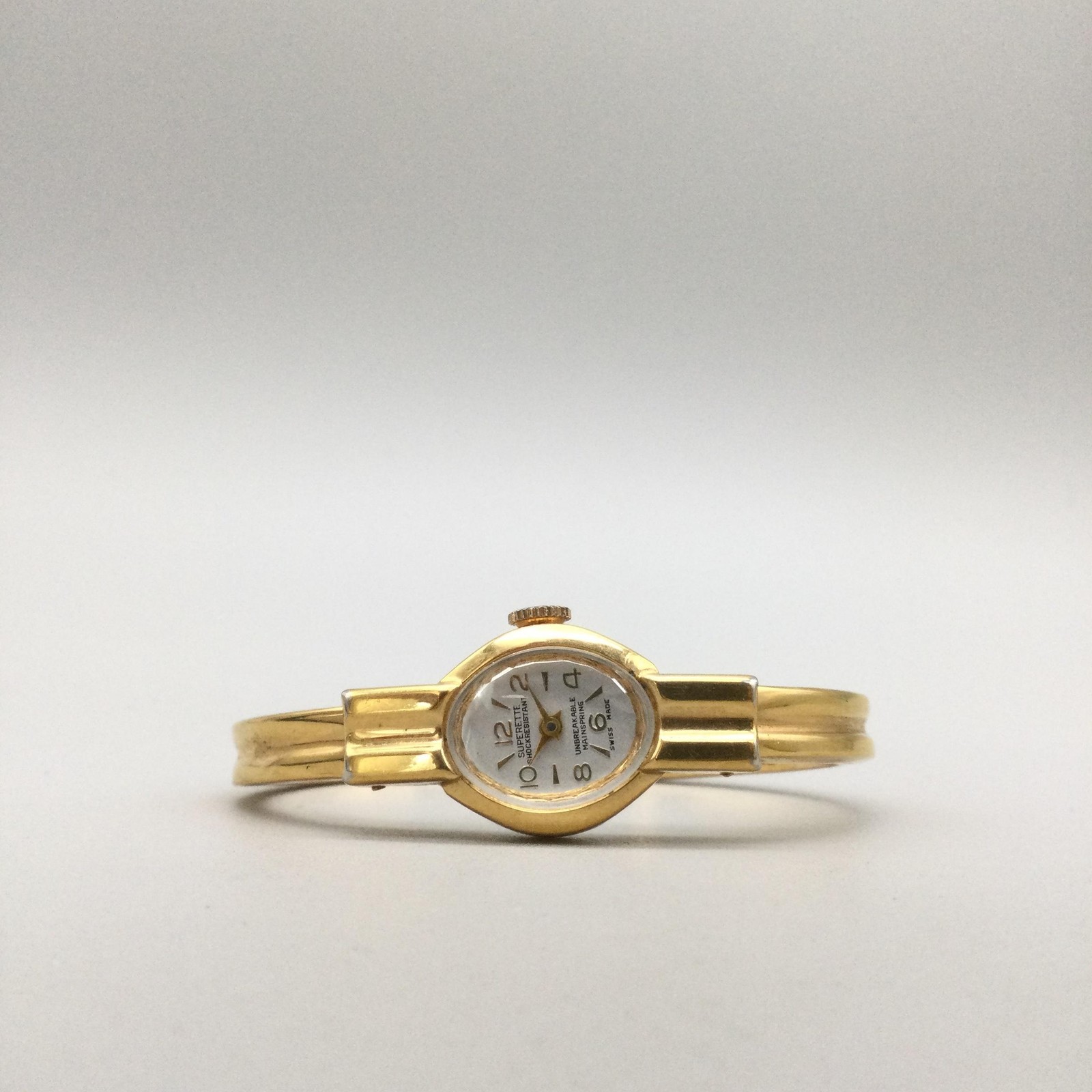 Superette Bangle Bracelet Watch Womens 17mm Gold Tone Swiss Mande Manual Wind