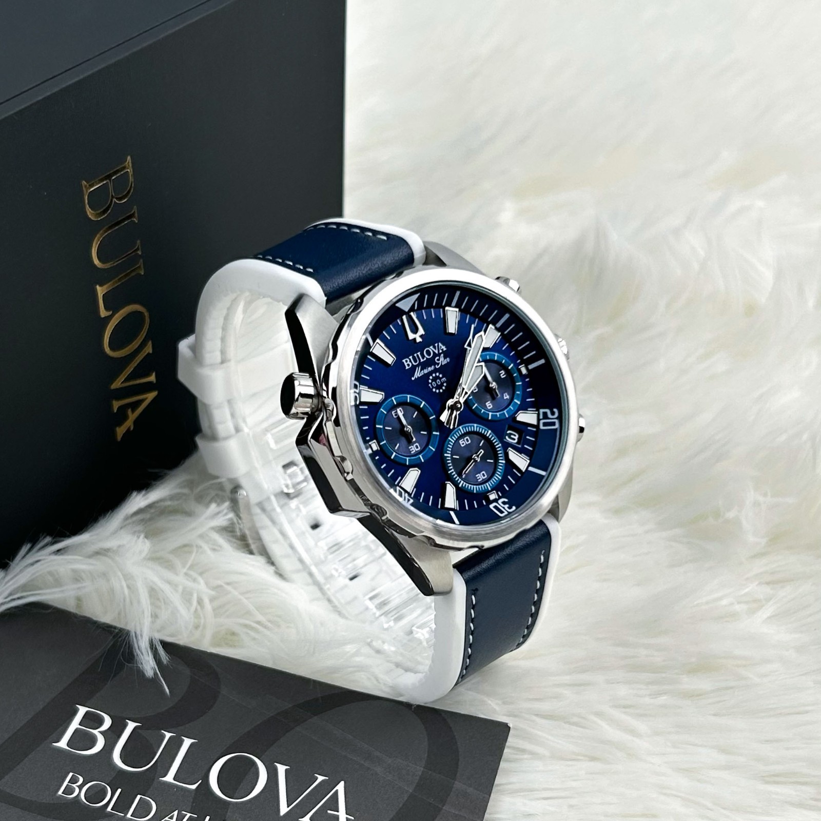 BULOVA 96B287 Marine Star Blue Dial Silicone Strap Men’s Chronograph Watch 43 mm