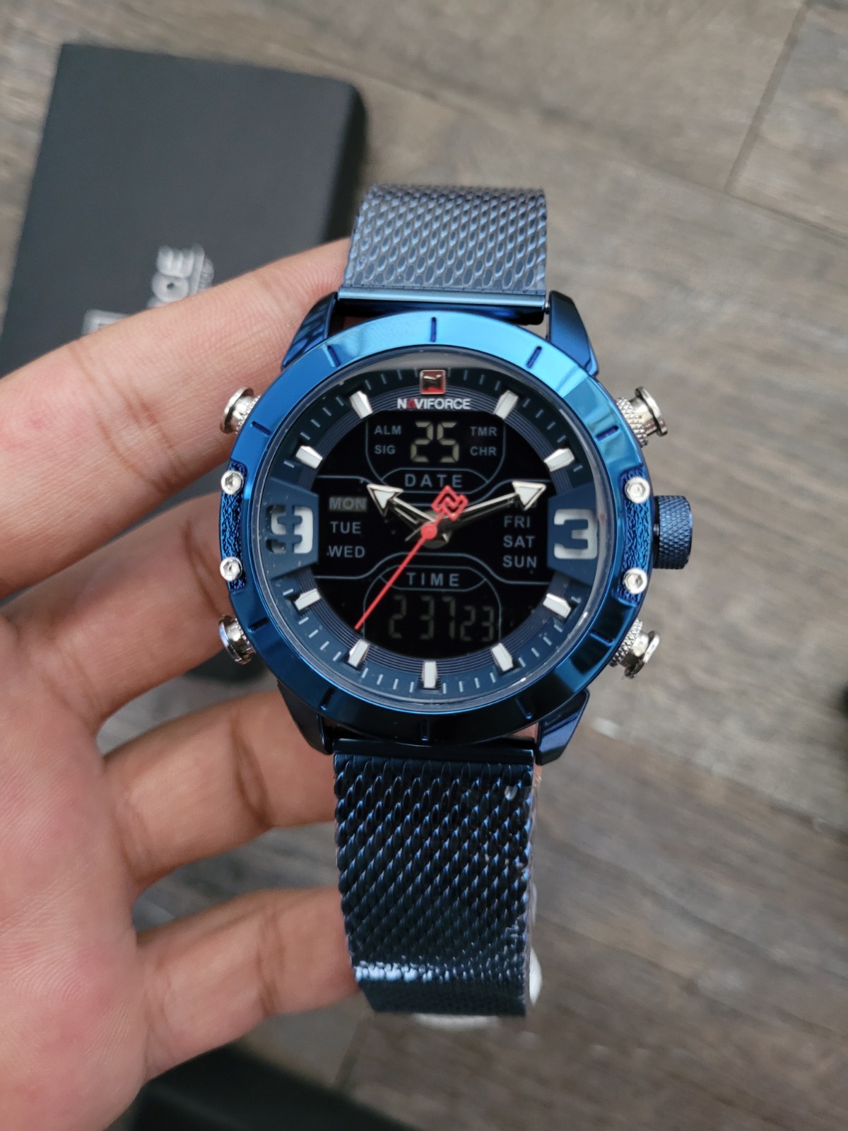 Naviforce Dual Display Chronograph Watch in Stainless Steel For Men