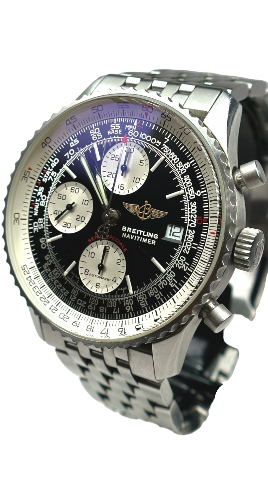 Breitling Navitimer Men’s Black Watch with Baton Indexes Stainless Steel…