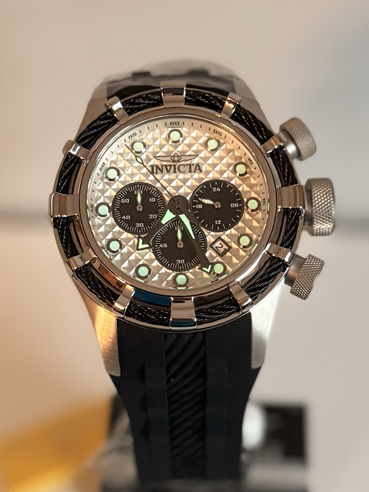 Invicta Men’s Watch Bolt Chronograph Antique Silver and Black Dial Strap 49163