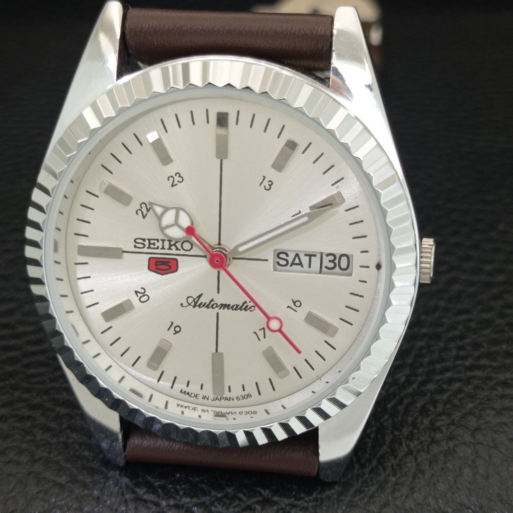 REFURBISHED SEIKO 5 AUTOMATIC 6309A JAPAN MENS VINTAGE SILVER WATCH a442821-1