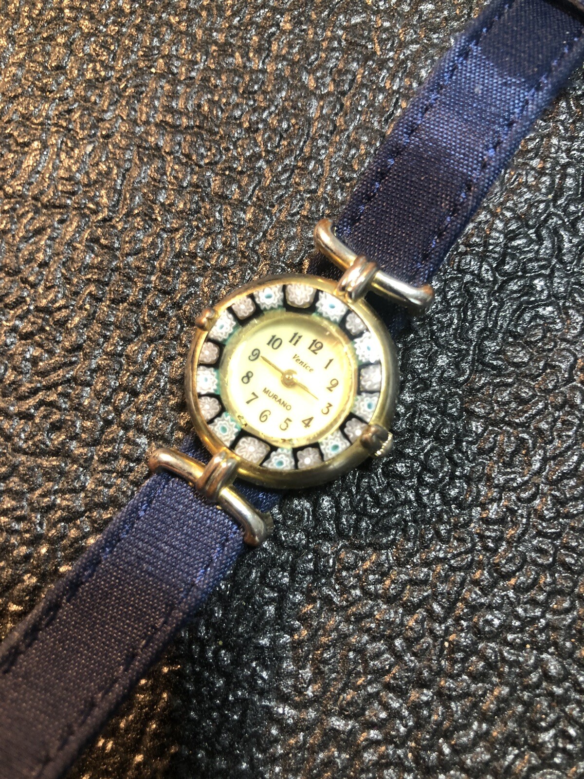 Venice Murano Millefiori Women’s Watch 24mm Navy Blue New Peugeot Band & Battery